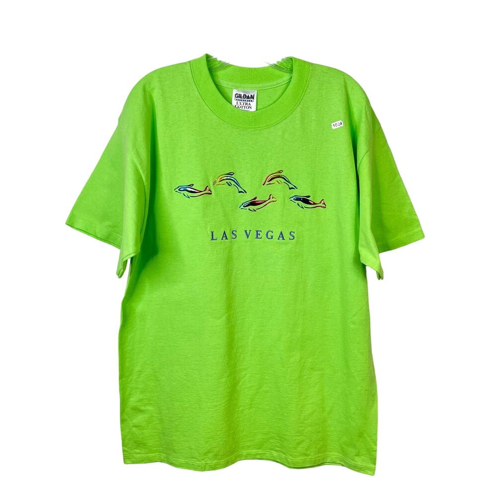 Vintage Gildan Las Vegas Dolphins Green T-Shirt Large Green